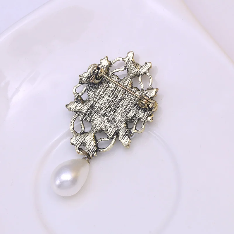 Baiduqiandu Vintage Simulated Pearls Drop Brooches For Women Men Antique Silver Plated Clothes Pins