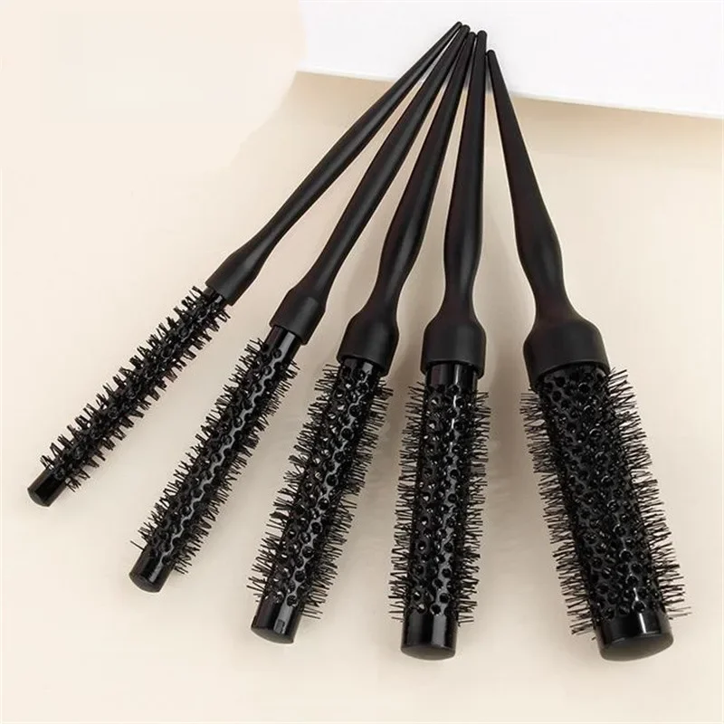 1 ST Zwarte Ronde Vat Haar Kam Haar Styling Haarborstel Nylon Kam Cilinder Krullend Haar Kam Aluminium Buis Salon Tool - afbeelding 2