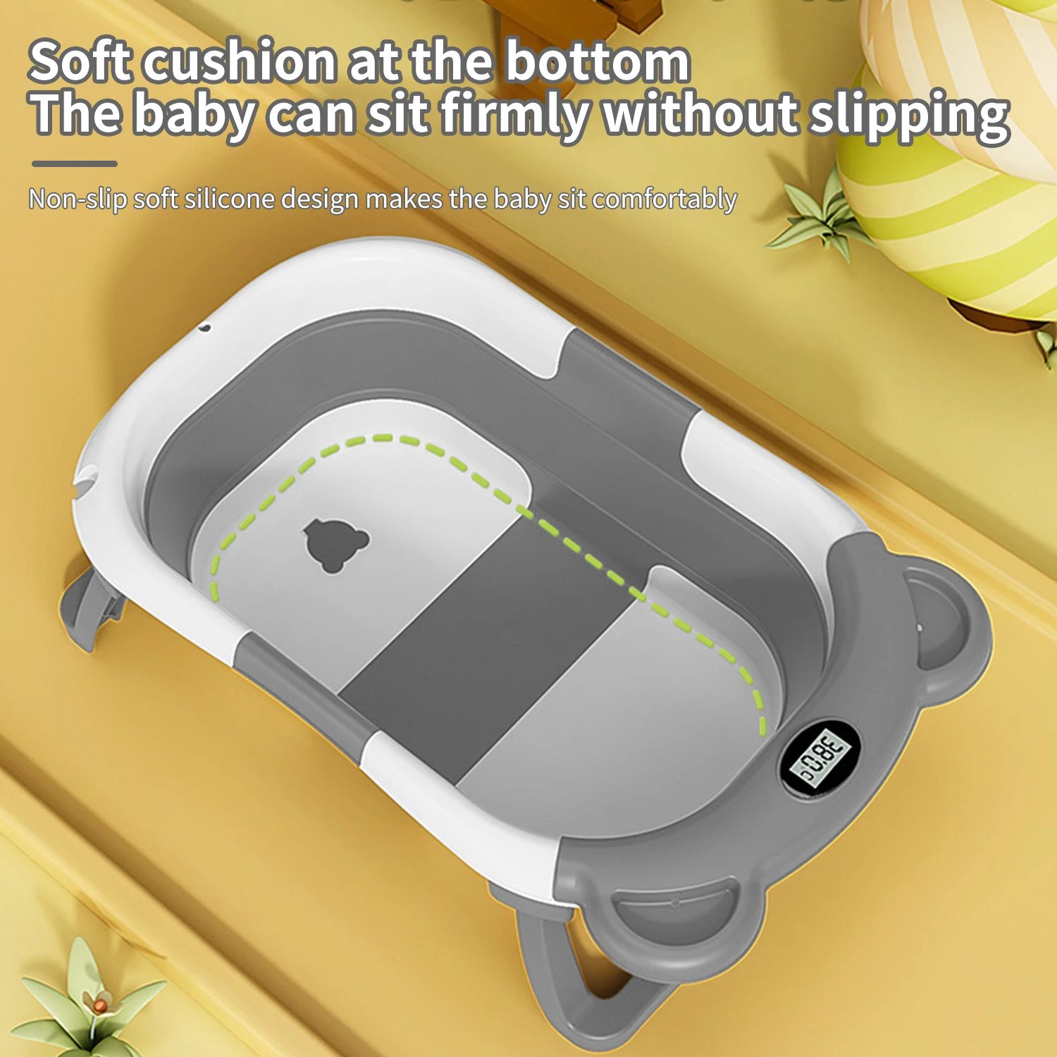 Baignoire pliable pour bébé avec thermomètre intégré, coussin antidérapant, baignoire de voyage port