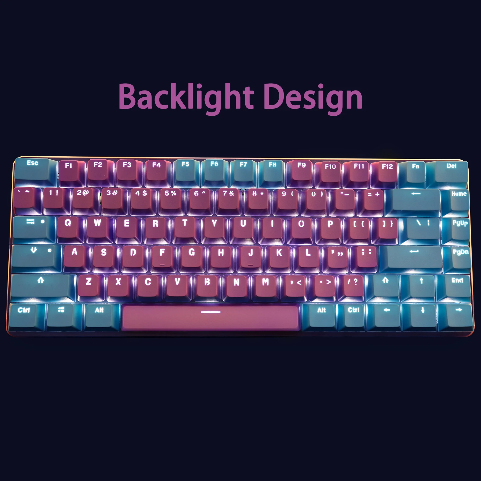 RK 64 68 82 84 teclas PBT Material, OEM altura Teclado mecánico Keycap doble retroiluminado Impresión de palabras transparente