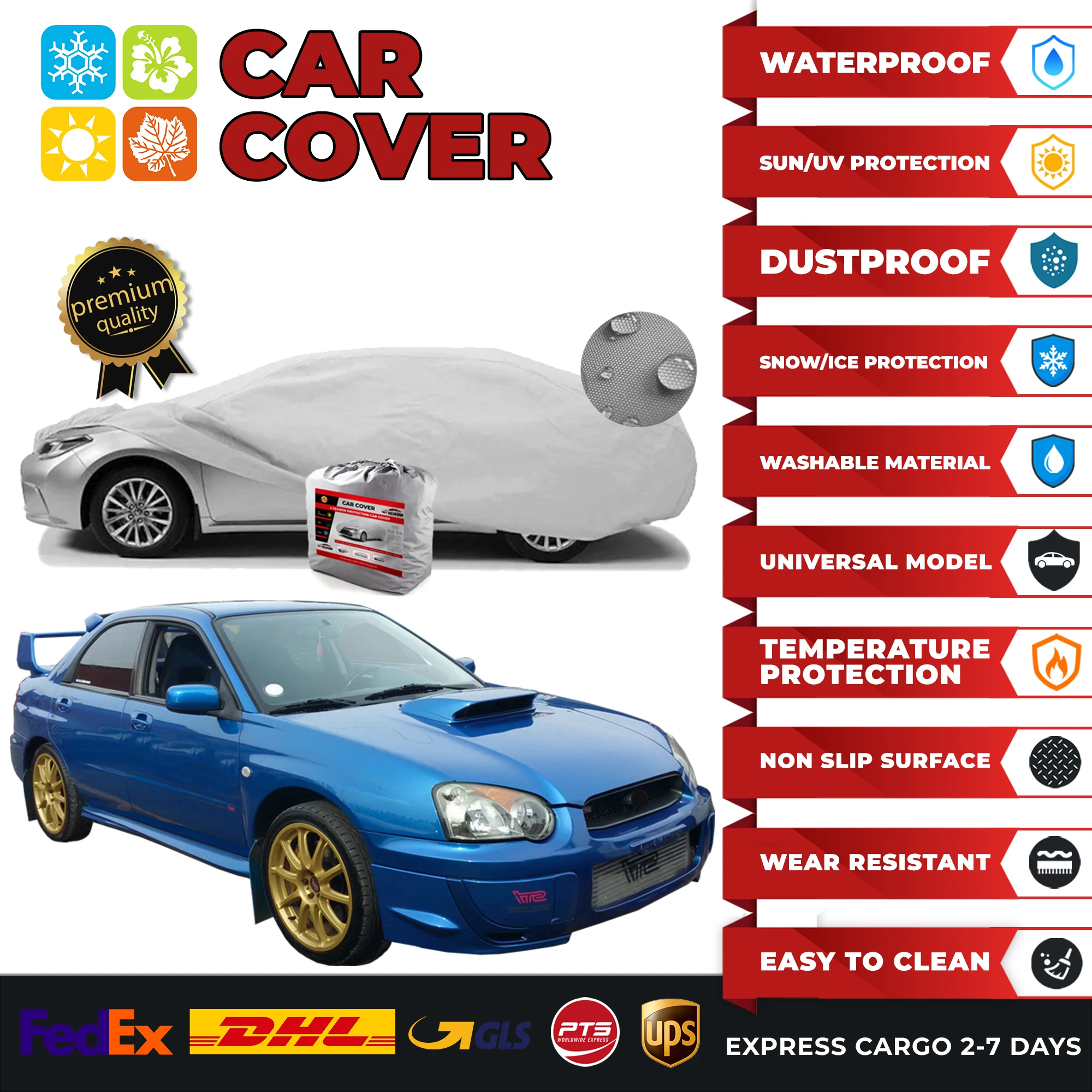 Car Cover for Subaru Impreza Universal Car Covers Indoor Outdoor Full Auto Cover Sunscreen UV Snow Dust Resistant Protection