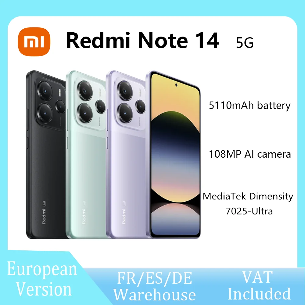 Xiaomi Redmi Note 14 5G Versión Europea 8+256GB, Cámara IA de 108MP, Batería de…