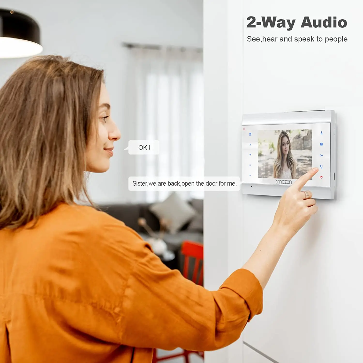 TMEZON 2 wire video door phone doorbell intercom system,7 inch monitor with wired bell, touch button,snapshot/record