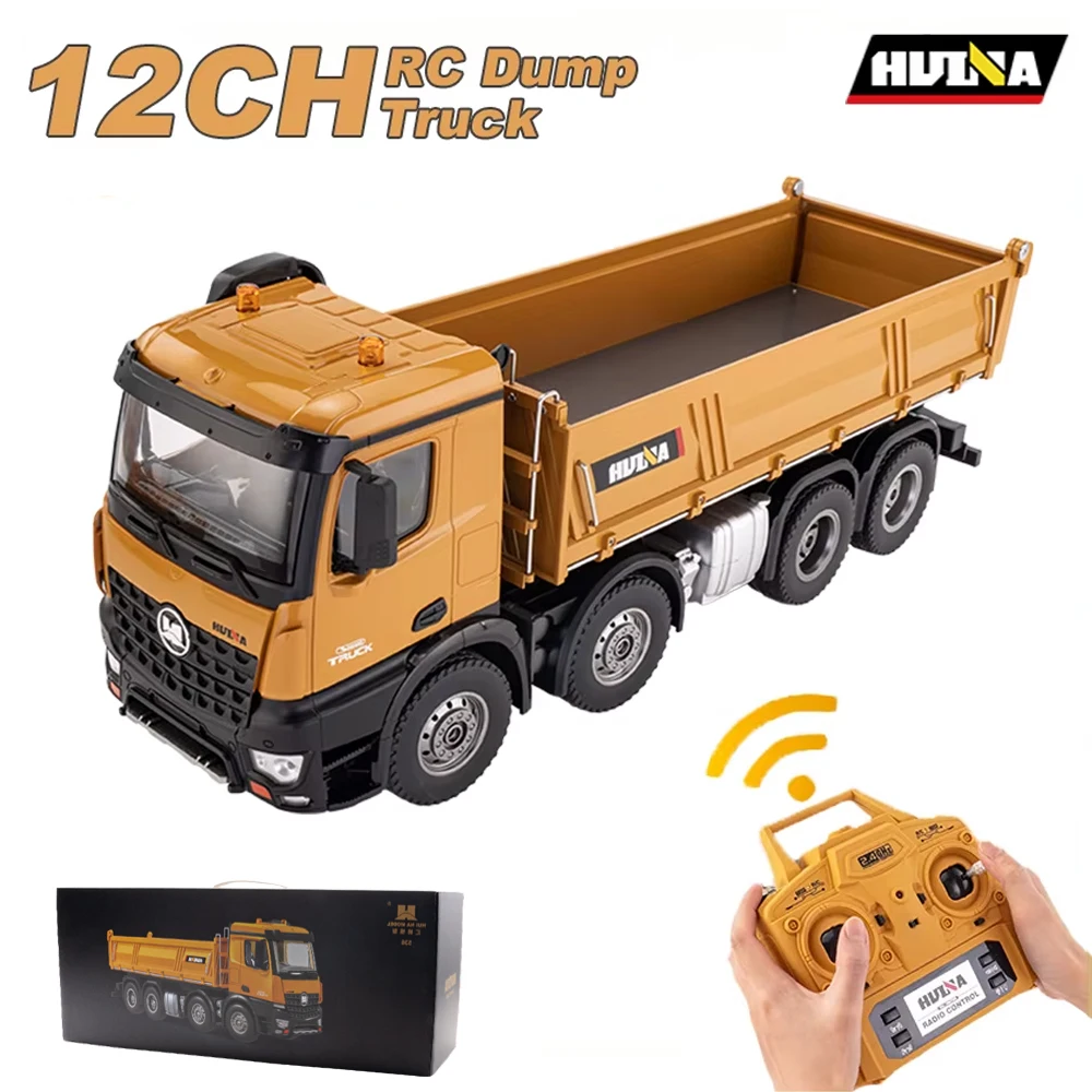 HUINA 1/14 12CH 1536 RC Dump Truck 8WD Large Alloy Remote Control Engineering Eight Wheel Heavy-Duty Dump Truck Model Toys with LED Lights
