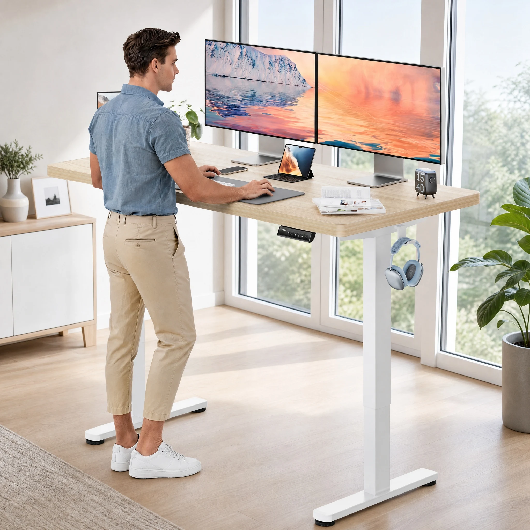 Bureau réglable en hauteur 160x80cm- 120x80 cm, 25 mm, table complète avec moteur sans balais, bureau ergonomique, réglable en hauteur, facile à assembler, bureau électrique pour la maison et le bureau