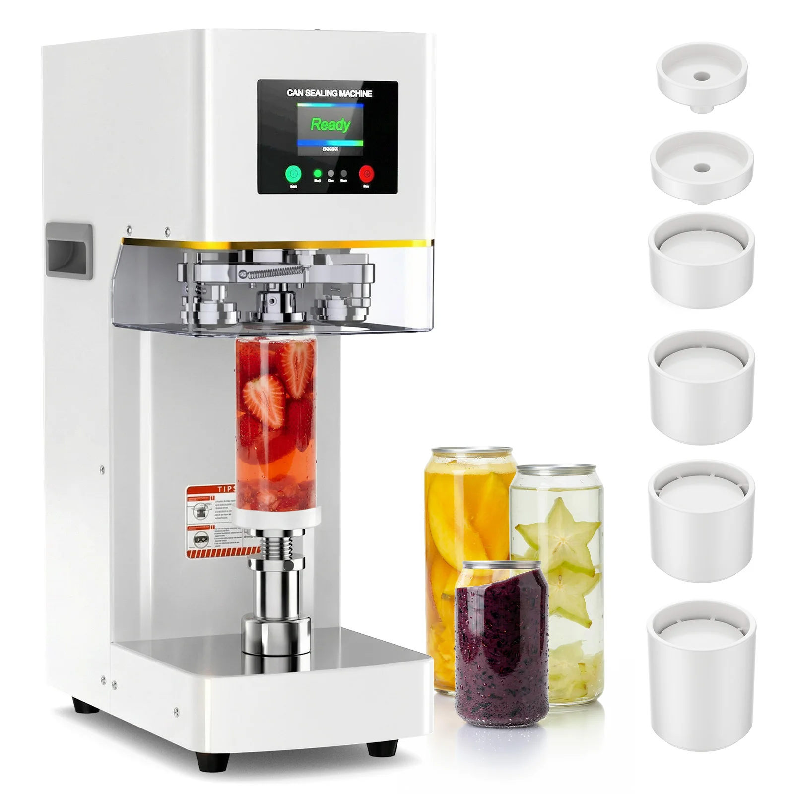 Commercial Can Sealer Machine for Drinks, Automatic Beverage Can Sealing Machine with 360° Seam Technology & Auto Lift System, Heavy-Duty Soda Sealer for Aluminum & Plastic Cans, White