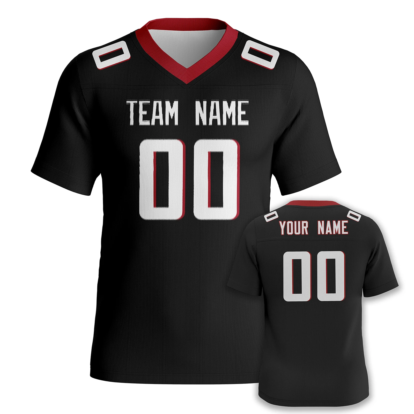 

Custom American Football Jersey Personalized Black Red Football Top with Team Name Number Football Tee for Men Women Youth Kids