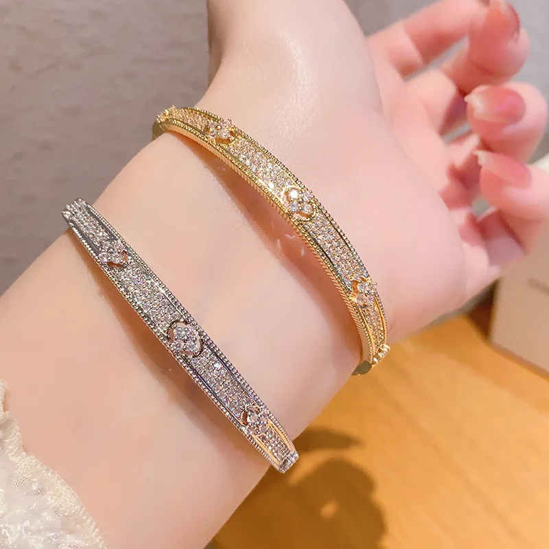 Women's Cubic Zircon Bangle Bracelets Full Micro Zircon Paved Shiny CZ Stone Flower Crystal Bangle Bracelets view 3