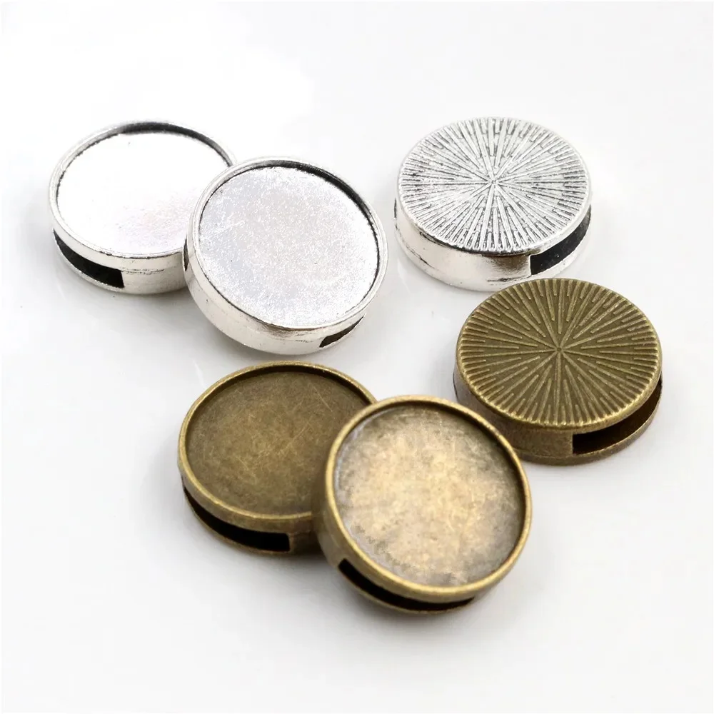 10 sztuk 14mm 16mm 18mm wewnętrzny rozmiar antyczny brąz i posrebrzane koraliki z dziurką styl Cabochon baza Cameo ustawienie Charms wisiorek — zdjęcie 2