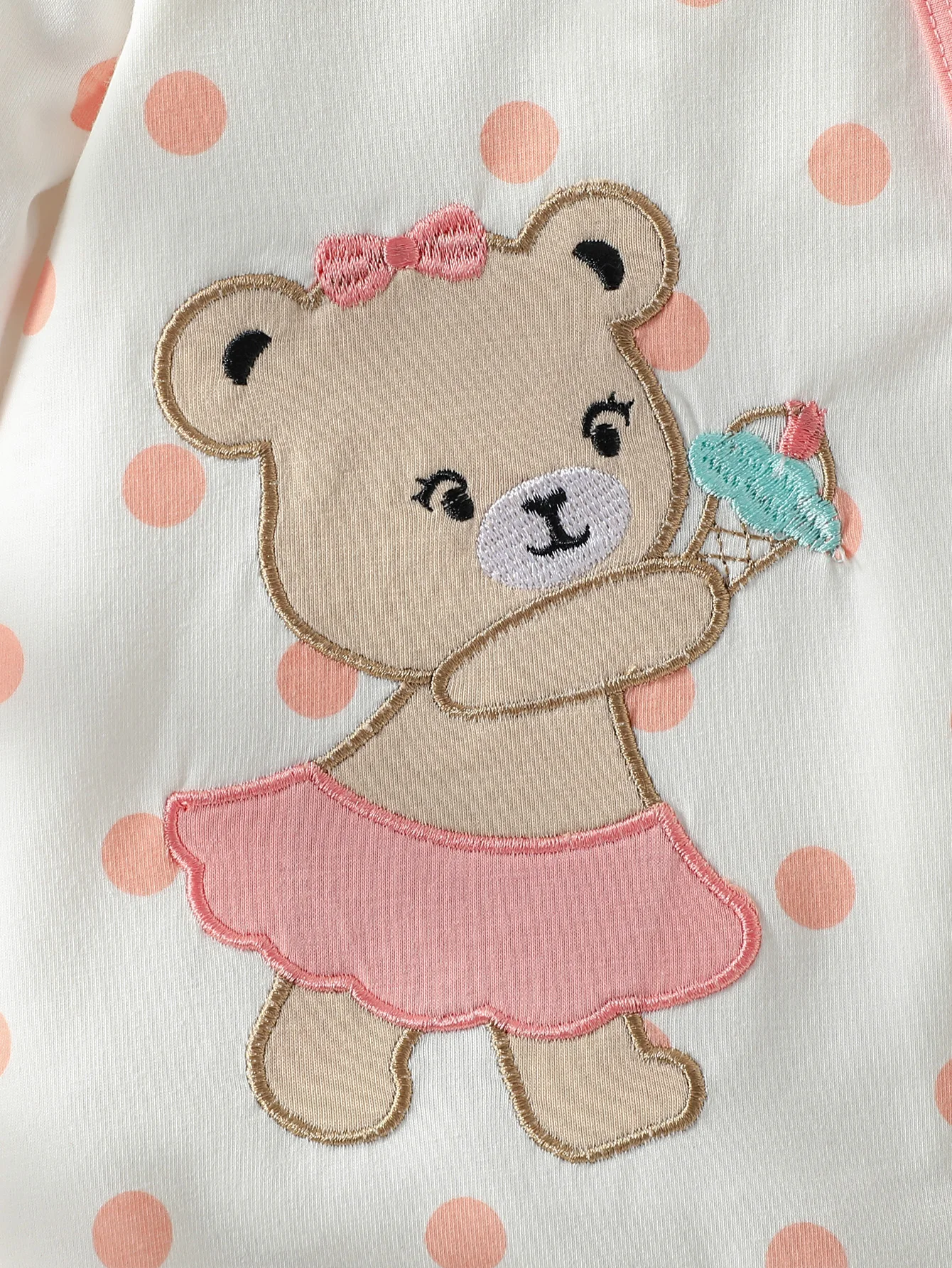3PCS Newborn Baby girl lovely and sweet Polka dot printingPatch Bear autumn Cute jumpsuits+Hat+Bib