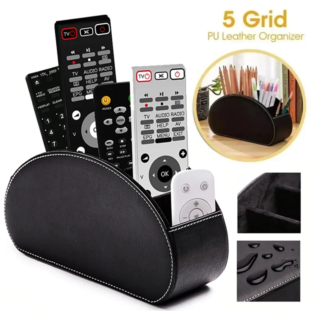 

5-сеточный настольный держатель для пульта дистанционного управления, органайзер, подставка для контроллера, отсек из искусственной кожи, подставка для телефона и телевизора, ящик для хранения