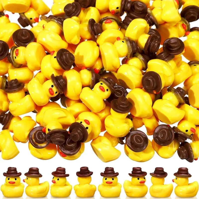 Mini canards de Cowboy miniatures en résine, Figurines avec chapeau de Cowboy pour jardin féerique, Micro aménagement paysager, décoration DIY, 5/10 pièces