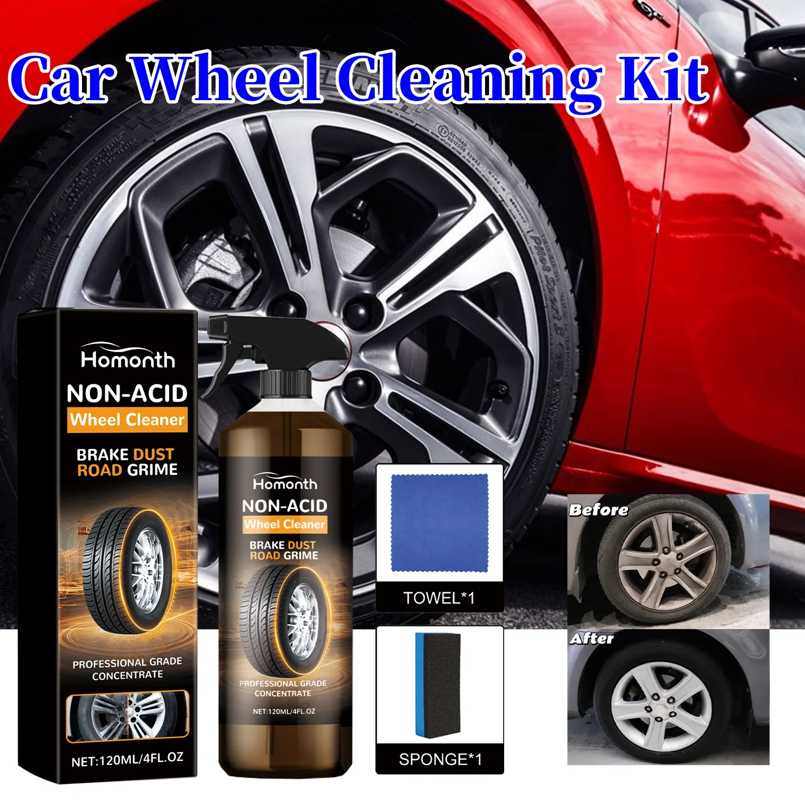 

Tire Cleaner Spray High-performance Wheel Cleaner Eco-friendly Non-acid Car Wheel Cleaner Set with Powerful Dust for Wheels