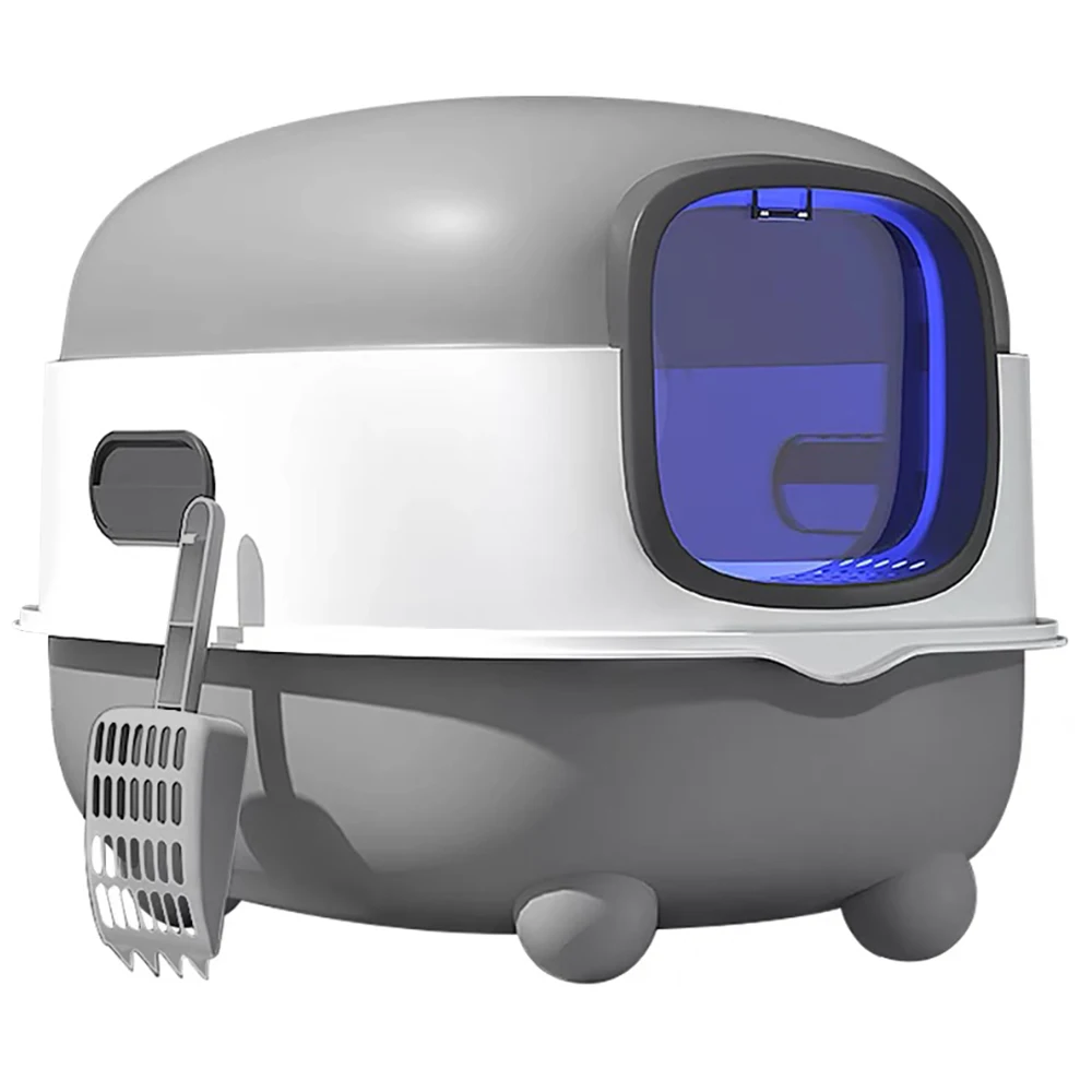 Bac à Litière Fermé, Stérilisation et Désinfection UV, Maison de Toilette, Avec Pelle, Sac Désodorisant et USB, Capacité de Charge 8 kg, Gris/Vert