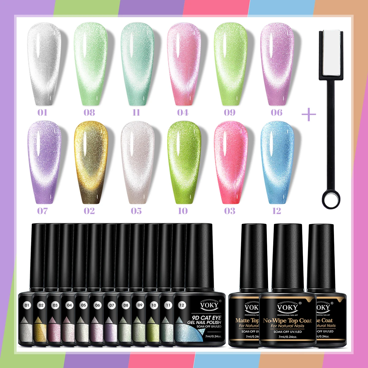 15 pièces/ensemble vernis à ongles Gel œil de chat à paillettes holographiques avec Kit de couche de finition en Gel de Base, ensemble de vernis Gel UV à tremper réfléchissant