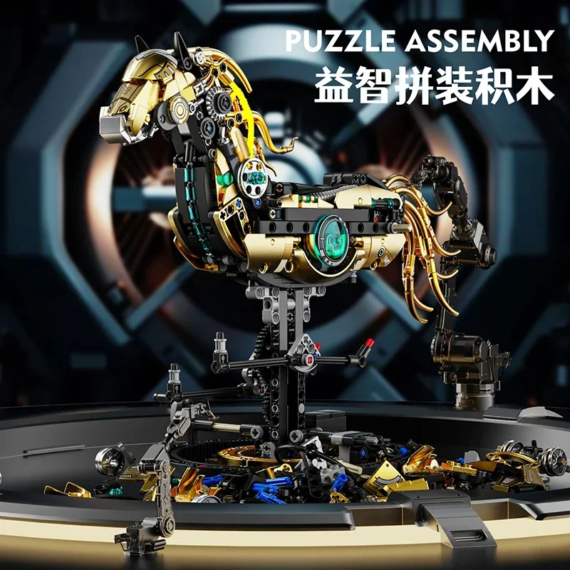 1055Pcs Electric Horse Building Blocks Set DIY Mechanical Model Educational Toy for Kids & Adults Desktop Decor Ideal Holiday Gi