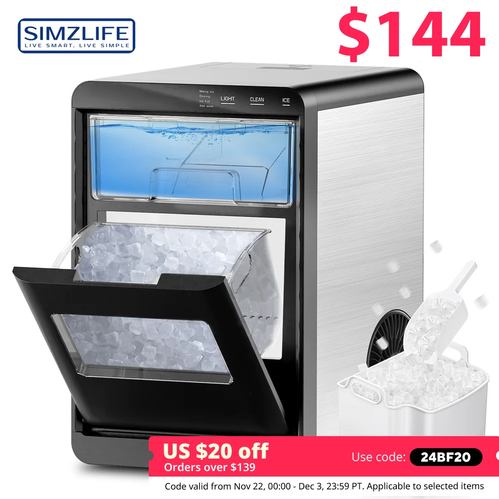 SIMZLIFE Ice Maker 44Lbs/24H Pebble Ice Maker Machine Self Cleaning Pellet Ice Machine Sonic Ice Machine for Home Kitchen Office