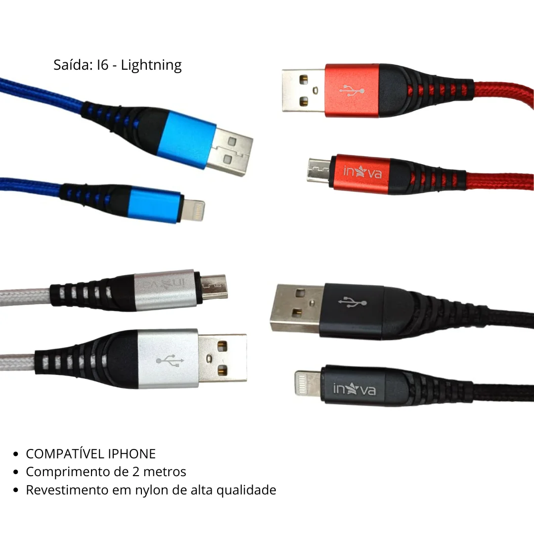 Cabo de Dados 3.4A I6 Lightning Preto KVCBO-20288 COMPATÍVEL IPHONE - Inova