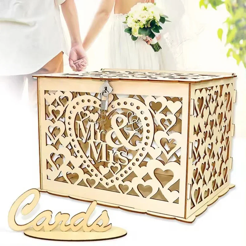 Boîte en bois évidée pour cartes de mariage, fournitures de décoration de mariage, grille à motifs bricolage, cadeau d'invitation, boîte de rangement pour cartes de visite