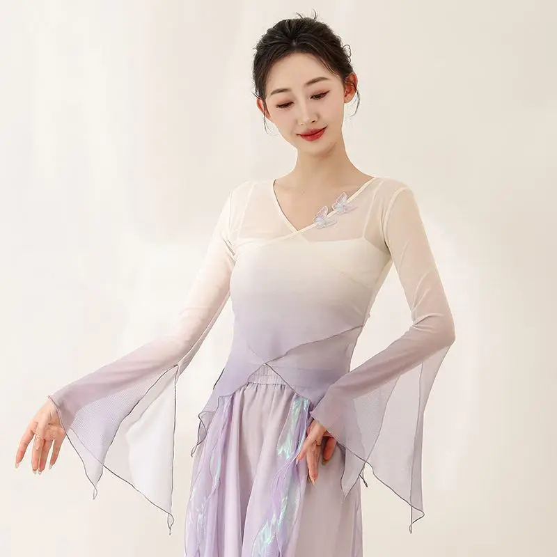 Vestido feminino de dança folclórica estilo chinês, trajes de dança clássica, roupas de prática elegantes, roxo