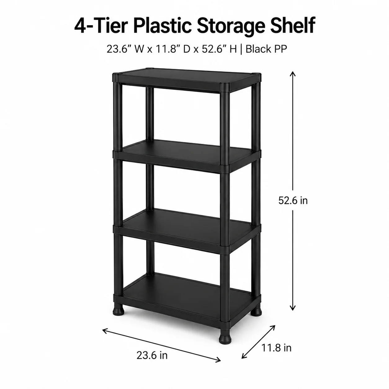 

4-Tier Adjustable 66 lbs/Shelf Home Storage Organizer Rack, Black Plastic Shelving Unit for Pantry and Laundry