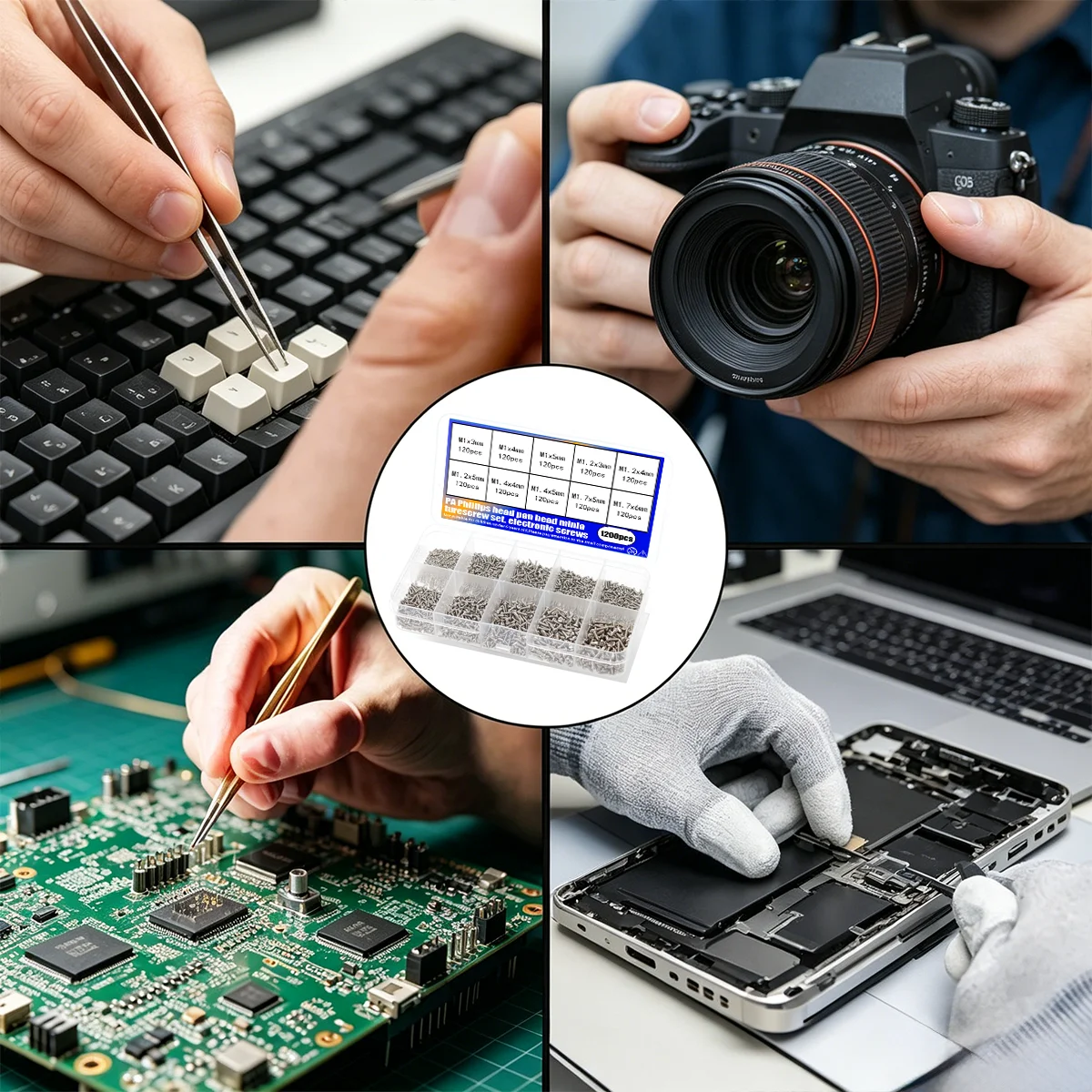 1200-teiliges Miniatur-Schraubenset, PA-Kreuzschlitz- und Flachkopf-Miniaturschrauben, Präzisionsschrauben für Elektronik, M1, M1.2, M1.4, M1.7. – Detail 8