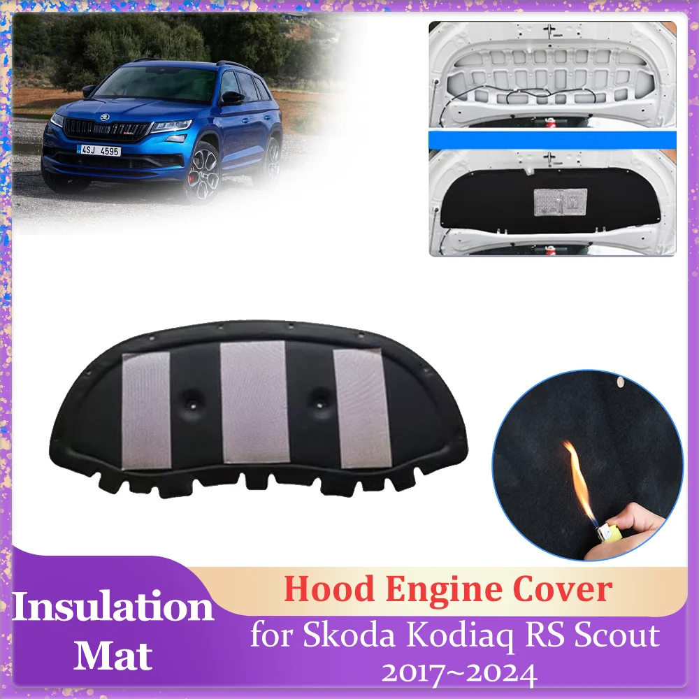 

Car Hood Insulation Pad for Skoda Kodiaq RS Scout 2017~2024 2018 Engine Cover Liner Cotton Soundproof Heat Part Mat Accessories