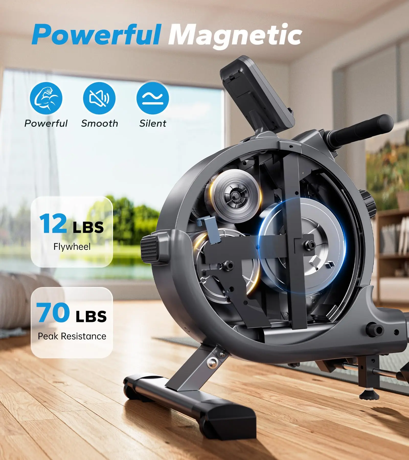 MERACH Rowing Machine Magnetic Rower Machine for Home 16 Levels of Quiet Resistance Dual Slide Rail Max 350lb Weight Capacity