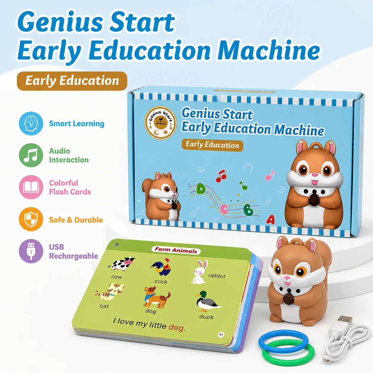 小さなリスのトーキングペン-キッズインタラクティブ学習玩具-フラッシュカード-36テーマ-110ページ-言語学習補助-録音機能付き