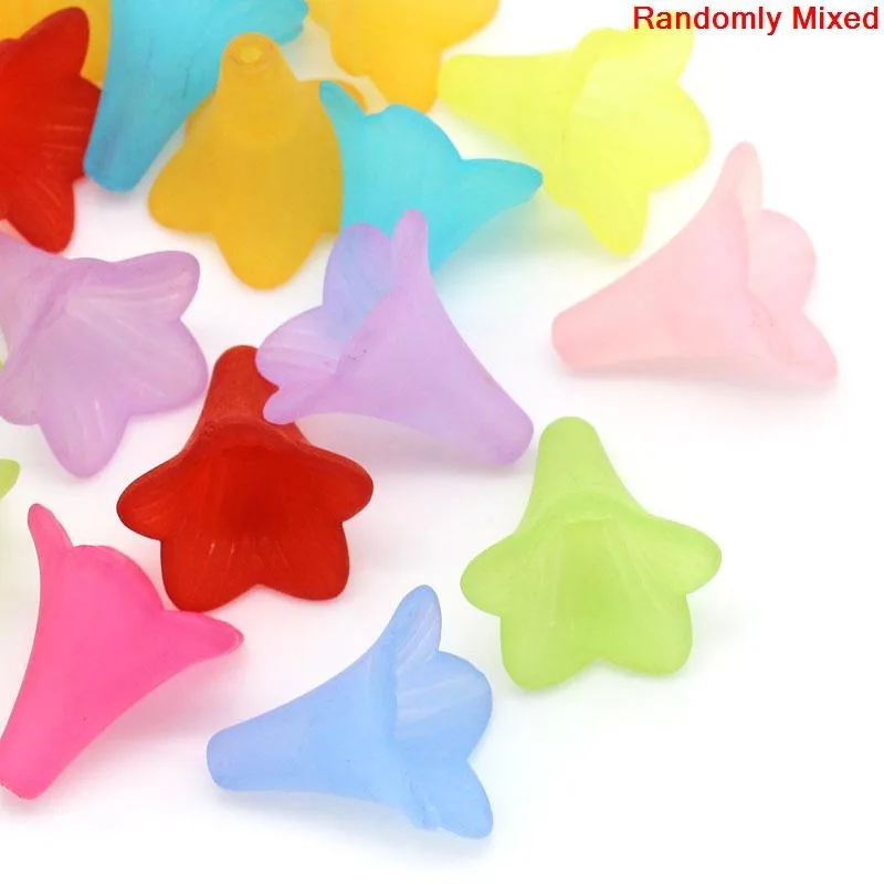 DoreenBeads 50 قطعة الأبيض زنبق زهرة Frostedb شفافة الاكريليك فضفاض الخرز لصنع المجوهرات DIY سوار قلادة 22x22mm