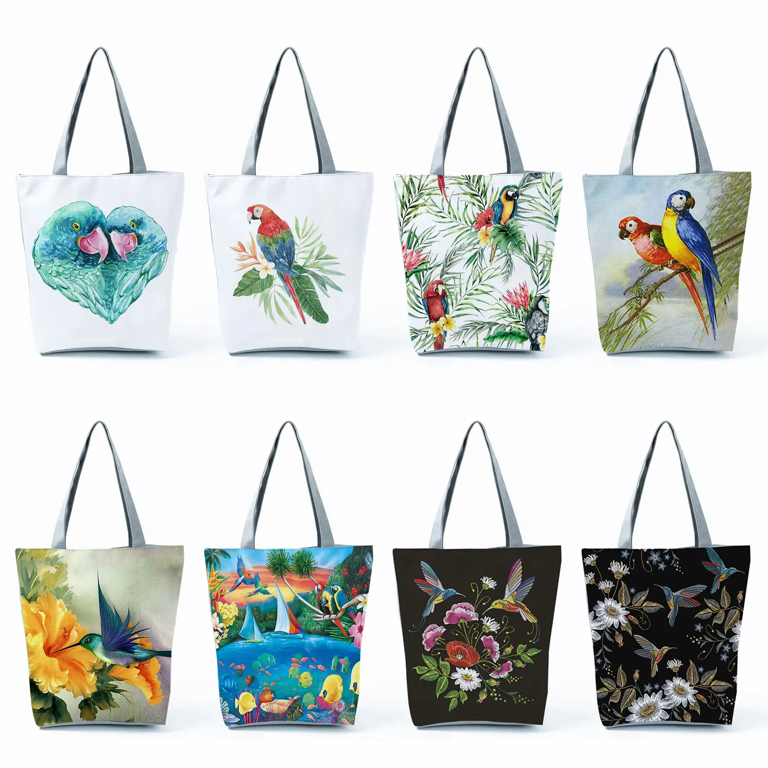 Ladies Large Capacity Customizable Handbags Shopping Bag Cute Parrot Print Trendy Shoulder Bag Outdoor Casual Tote Bag For Women