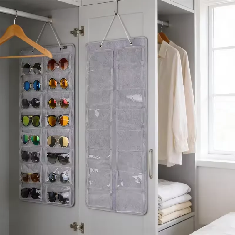 16 Grids Compartment Felt Eyewear Stand, Suitable for Sunglasses, Display Rack, Wall-Mounted Storage Pocket Organizer