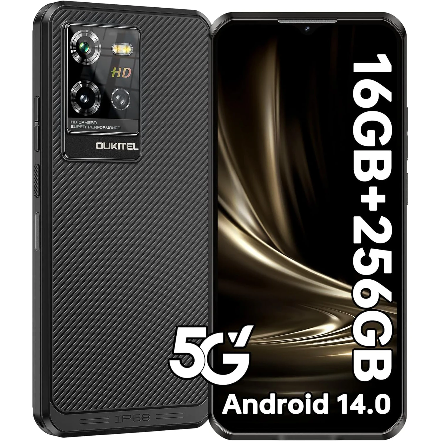 OUKITEL WP50 5G [2025] Unlocked Cell Phones, Android 14 Smartphone, 16GB RAM +256GB ROM/1TB, 6500mAH, 6.6" HD+ 60Hz Display