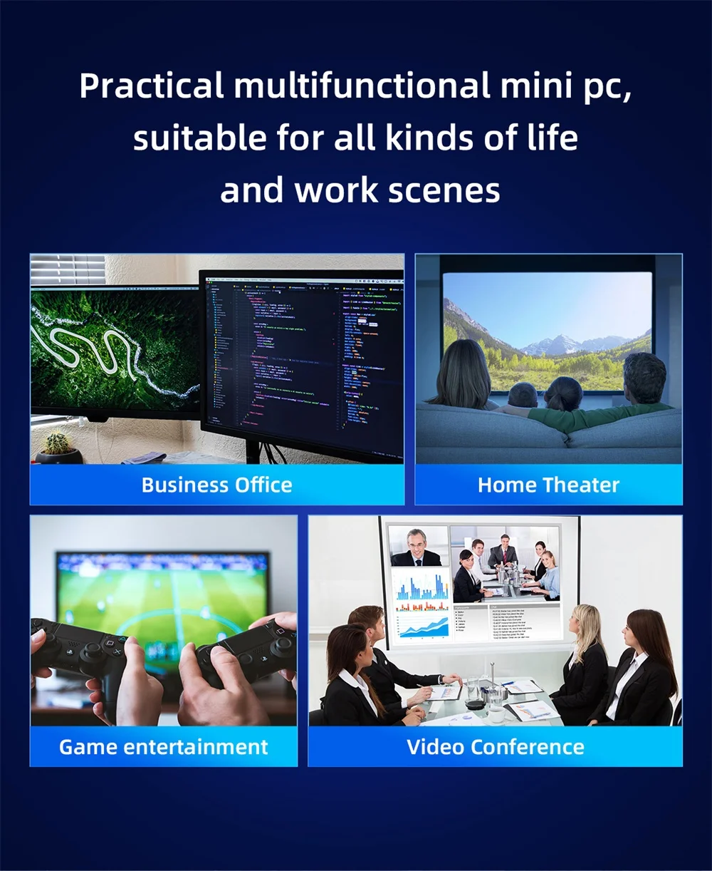 Mini PC Intel N100 CPU Mini Host N150 Home Office 4K Video Game Three-Screen Out Micro Portable Computer Mini Desktop