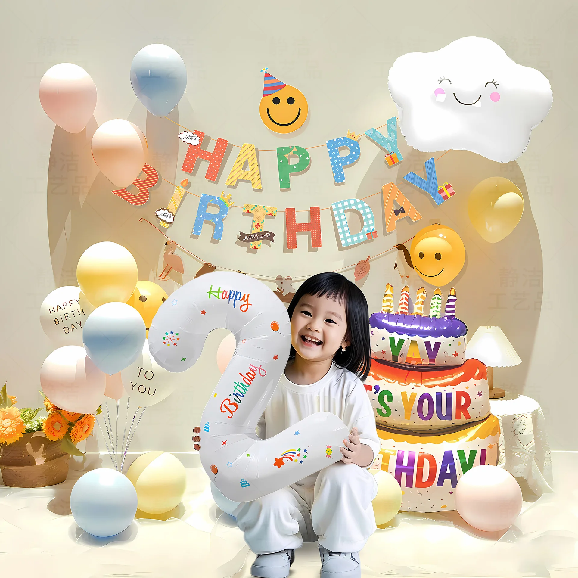 

Cake Smiley Happy Birthday Letters Banner Face Foil Latex Balloon Kit Birthday Party Home Backdrop Decorations For Kids Adults