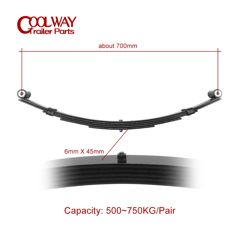 1Pair 5 Leaf Trailer Double Eye Spring Suspension CAP 500~750KG RV Parts Camper Caravan Accessories