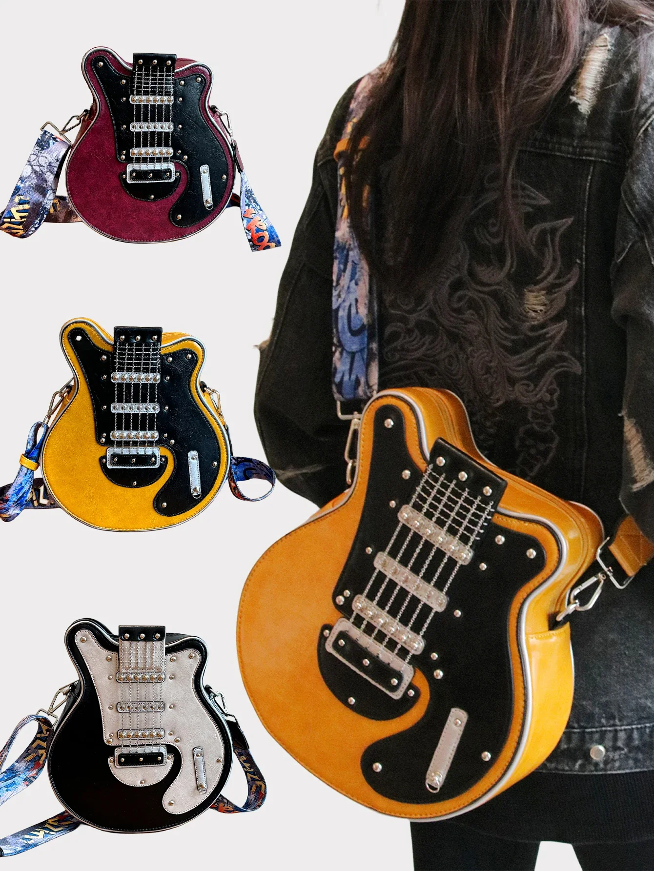 Osobowość kreatywna Y2K gorąca dziewczyna amerykańska torba w kształcie gitary retro gitara basowa torba o specjalnym kształcie torba na ramię torba tren — zdjęcie 2