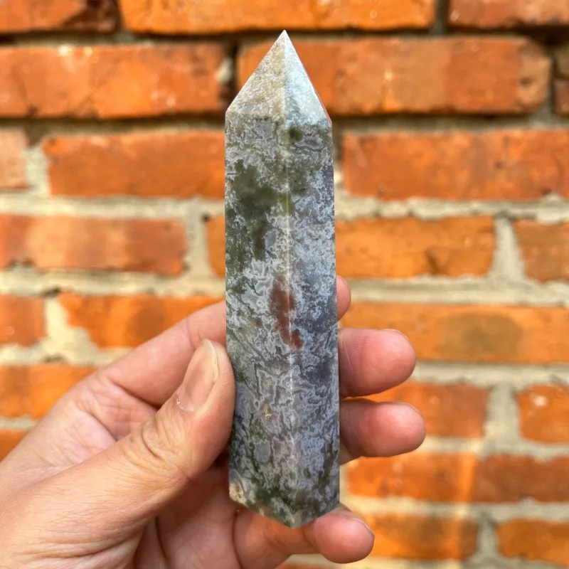 Moss Agate Tower Natural Crystal Healing Point for Meditation Energy Balance Home Decor