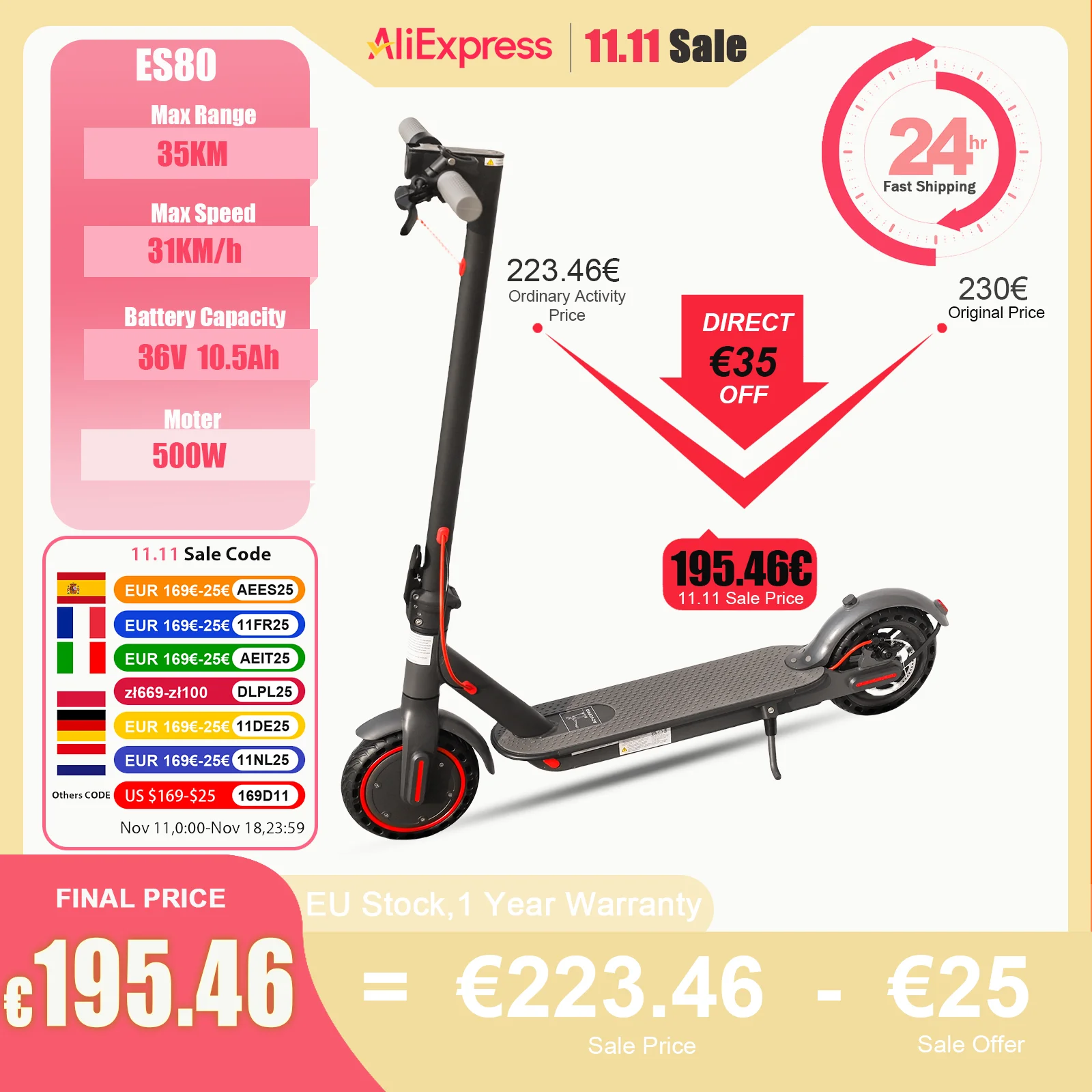 AOVOPRO ES80 Electric Scooter 35KM Super Range 350W Motor 10.5AH Battery 31KM/H Max Speed 8.5Inch Folding Adults APP Scooter