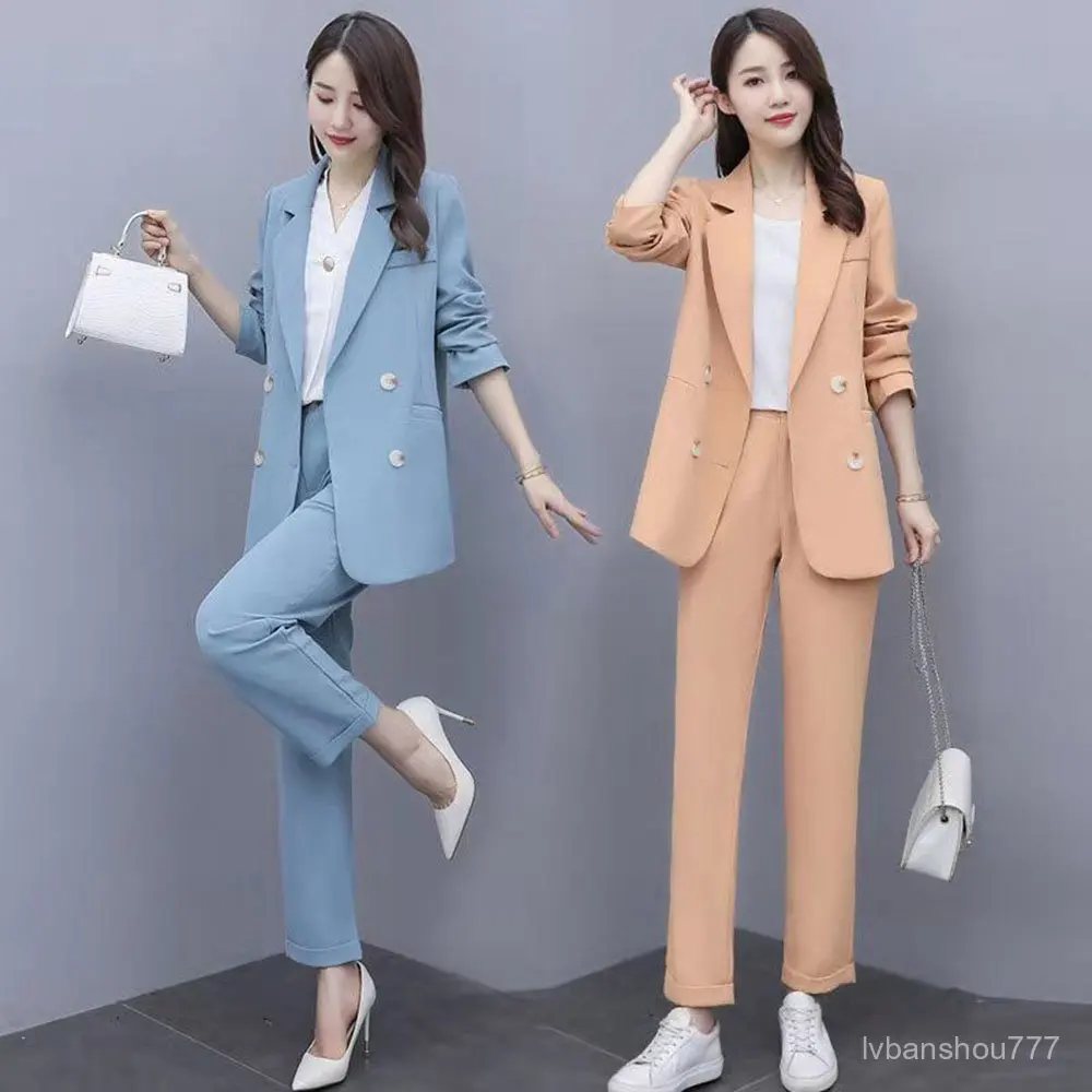 This Xiao Big-size Women's suit set suit jacket + suit pants spring summer fashion commuter look interview outfit basic fit women Oh piece look office overfit women two piece L02Y