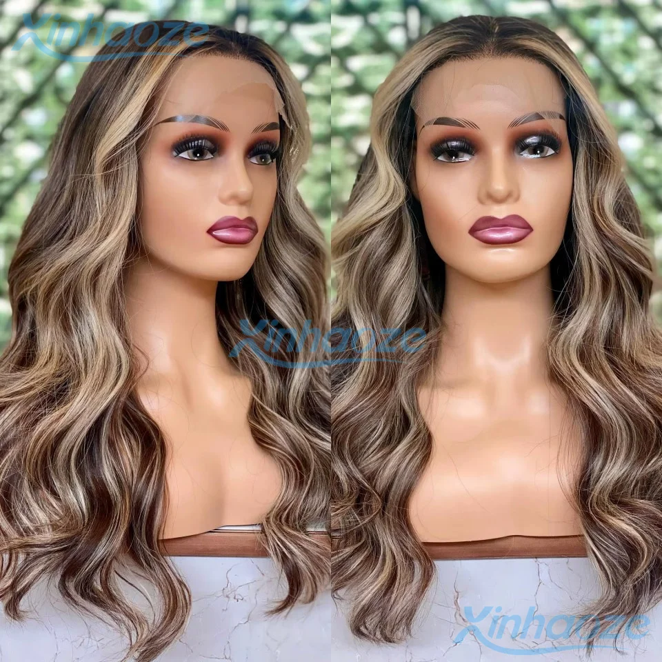 

Balayage Highlight Brown Blonde #4/27 Body Wavy Human Hair 13x6/360 Full Lace Wigs Soft Pre Plucked 5x5 Silk Top Closure Wigs