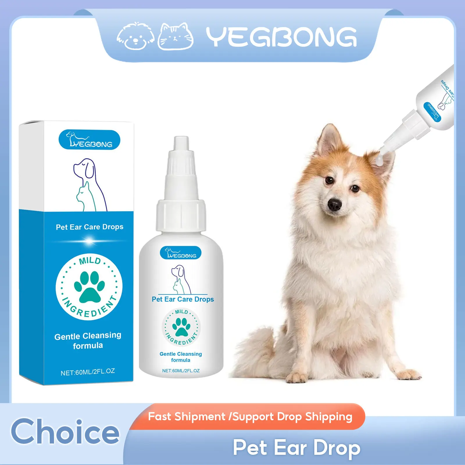 

Yegbong Pet Ear Cleaner Drop Ear Dropping Removal Mite Odor Eliminator Canal Wax Cleaning Infection Relief Dog Ear Wash Solution