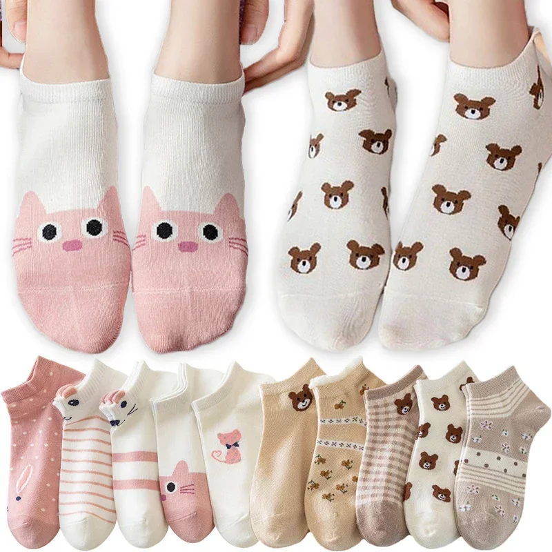Cute Cartoon Animals Socks Cat Bear Sock For Women Girls Funny Low Cut Short Sock Kawaii Invisible Cotton Ankle Socks Rozmiar 35-41 — zdjęcie 2