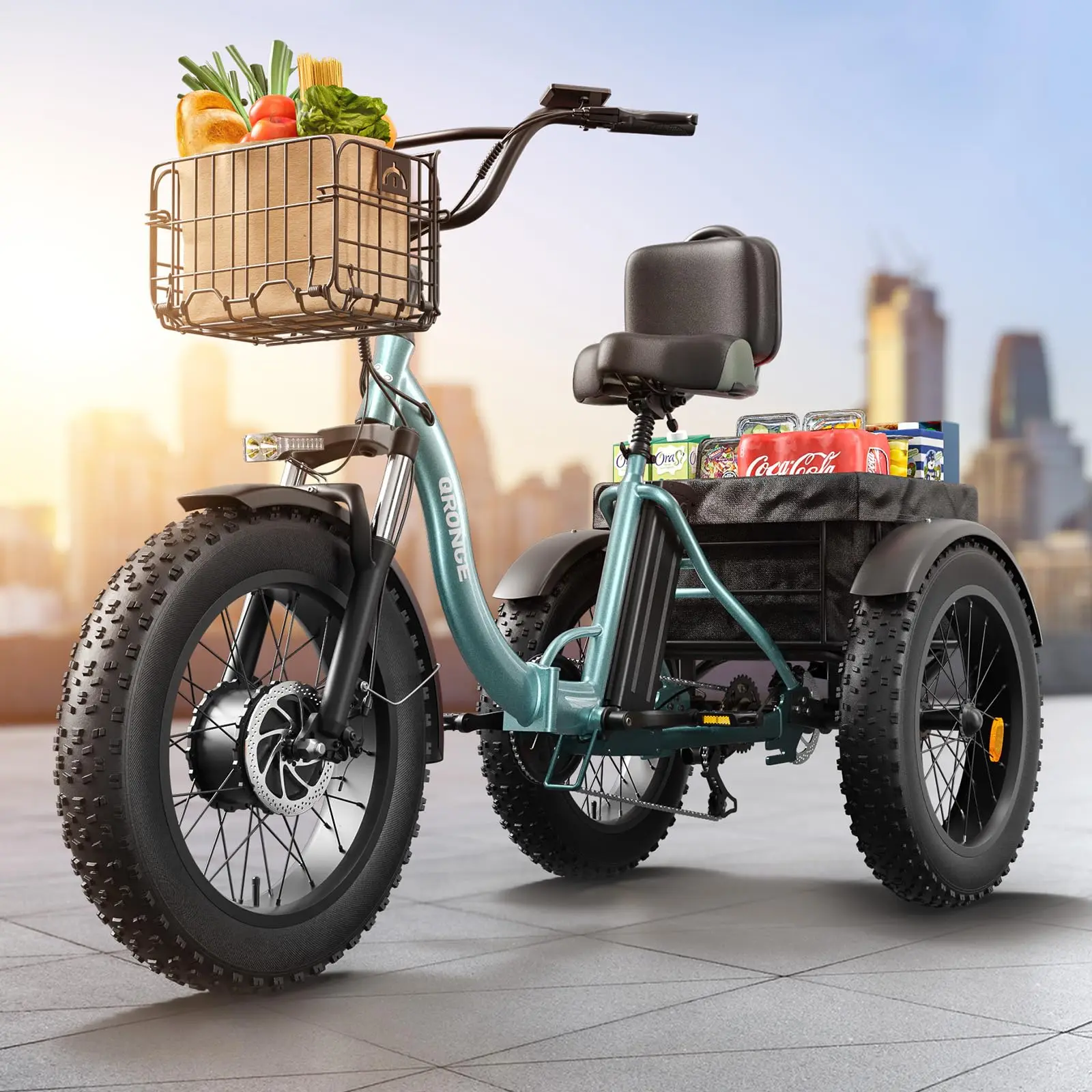 QRONGE Electric Bike for Adults 1200W Peak 36V 20AH Battery Folding Electric Tricycle 75 Miles Range Max 20MPH 20"*4" Fat Tire Electric Trike image 3
