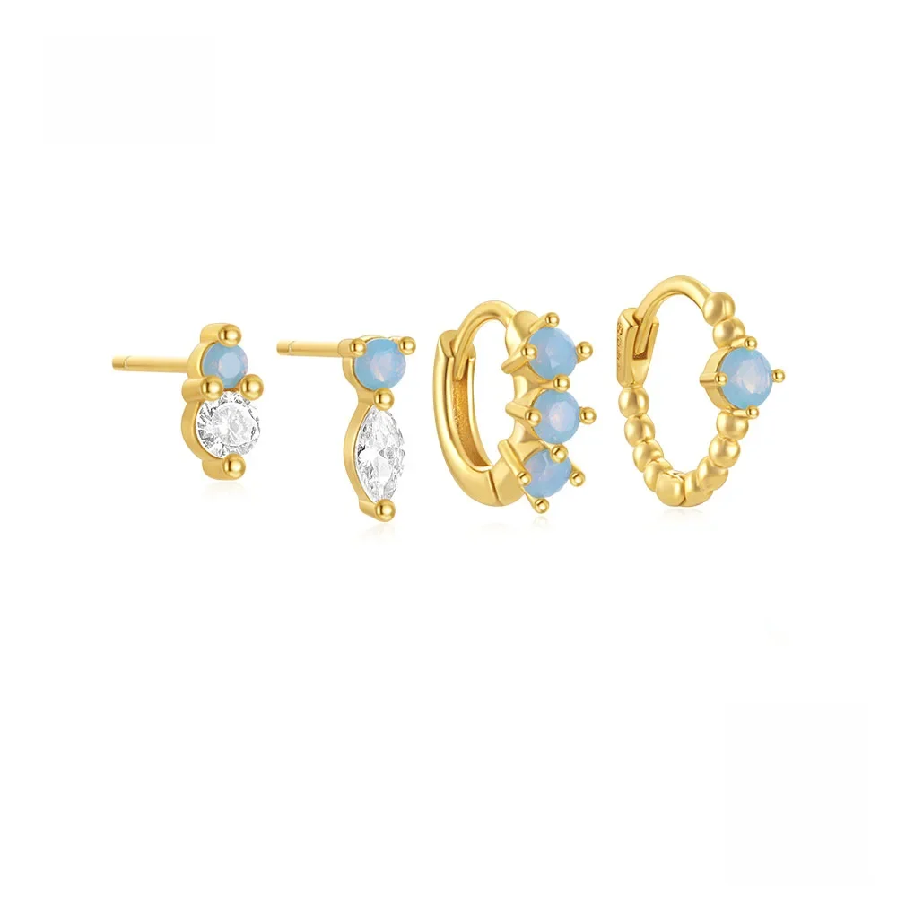 CANNER 1 Set Blue Opal Horse Eye Zirkon Ohrstecker für Frauen 925 Sterling Silber Minimalismus Ins