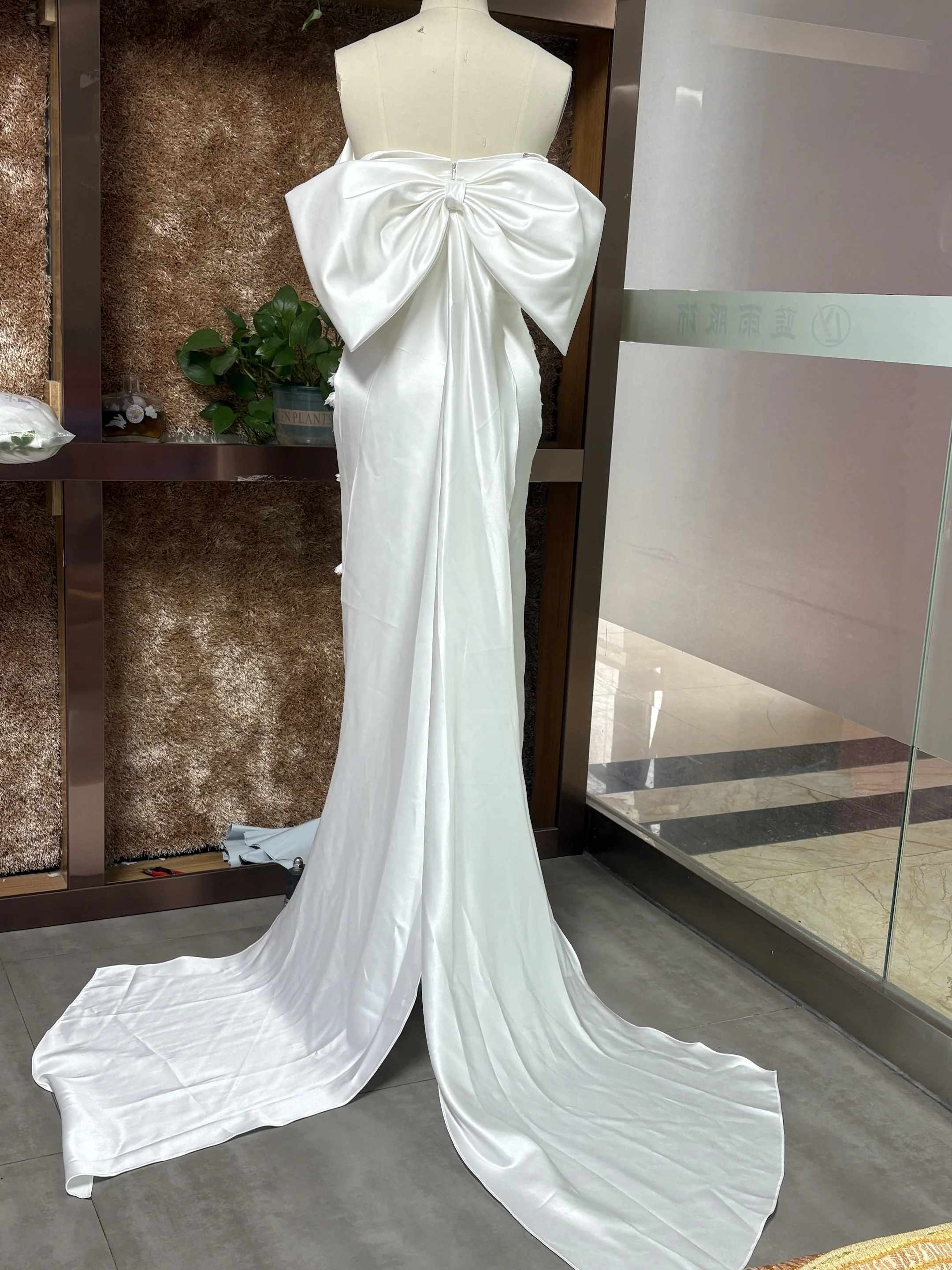 فساتين زفاف JEHETH عتيقة مكشوفة الكتف من الساتان بطيات ثلاثية الأبعاد مزينة بحورية البحر بفيونكة خلفية فيستدو دي نويفال مخصصة