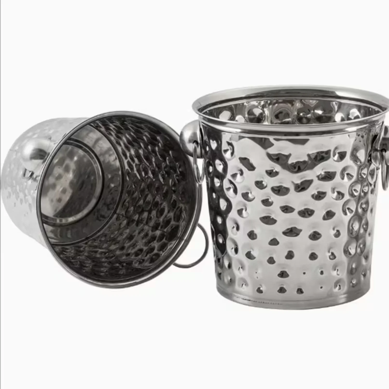 Pack 2 Cubiteras Acero Inoxidable Martillado | Enfriador Premium para Champán y Vino | Cubo de Hielo con Asas para Fiestas y Bar