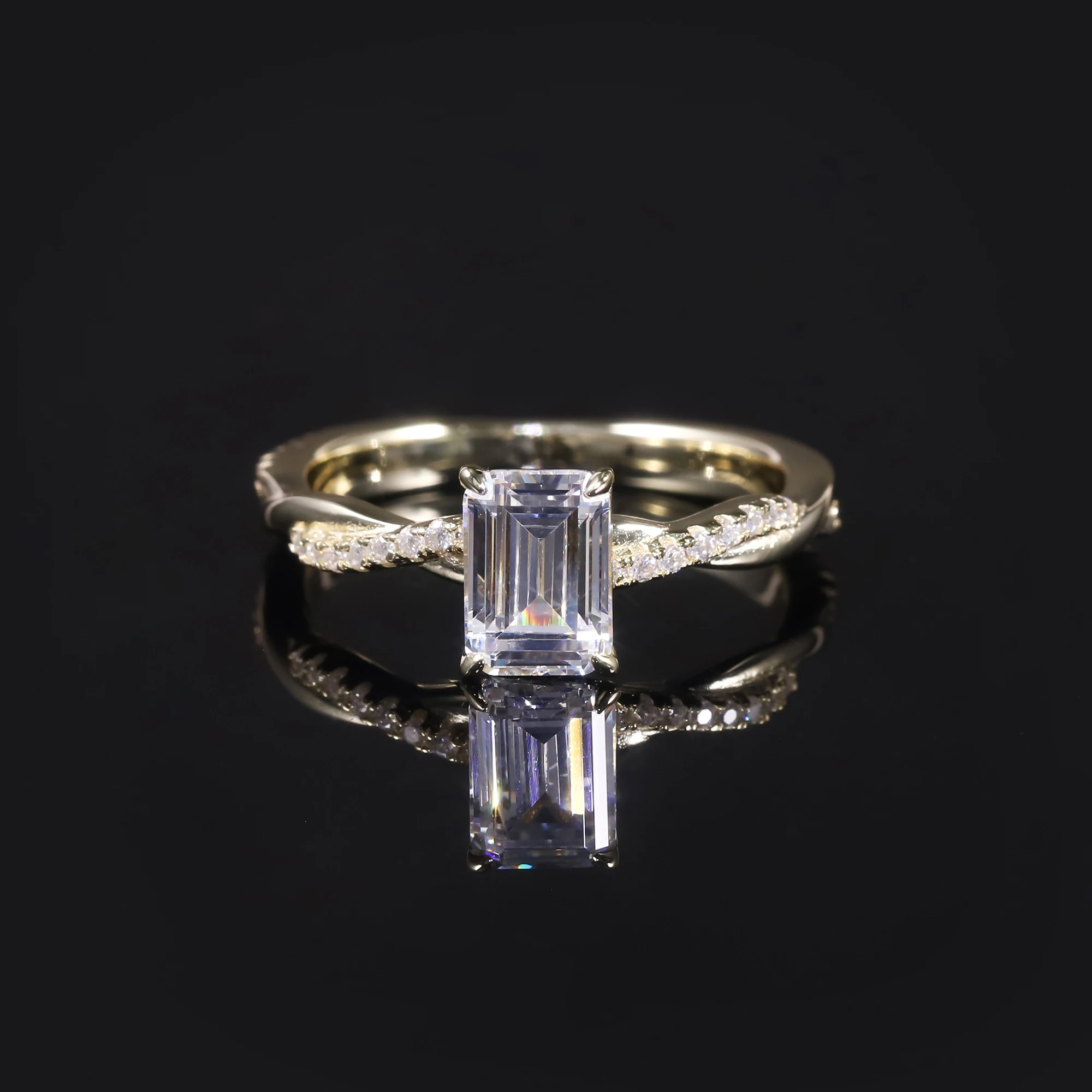 GEM'S BALLET 1.0CTW 6.5mm Round Petite Twisted Vine Moissanite Engagement Ring 18k Gold Plated 925 Sterling Silver