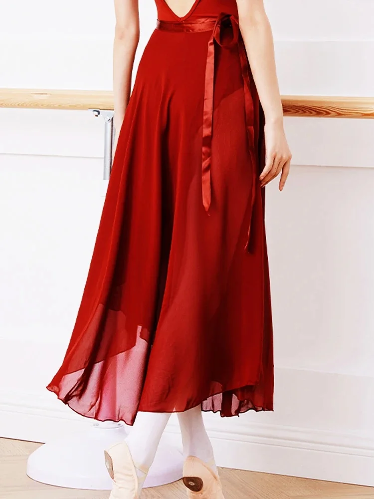 Jupes de danse de Ballet pour femmes adultes, longues jupes de danse en mousseline de soie, robe de Ballet lyrique douce, Costumes de danse translucides noirs bordeaux