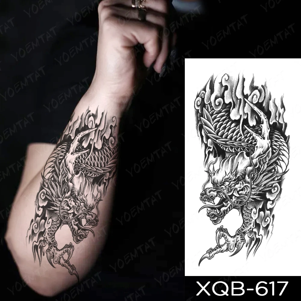 Black Chinese Flying Dragon Waterproof Temporary Tattoo Sticker Snake Tiger Fox Totem Men Tattoos Women Arm Body Art Fake Tatoo